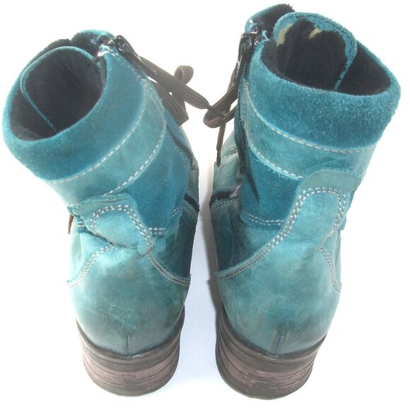 Dromedaris Kara Turquoise Suede and Leather Side Zip + Lace Up Boots 39M 9M $235 - Picture 7 of 9